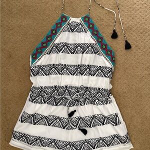 Piper Geometric Halter Romper in Black and White